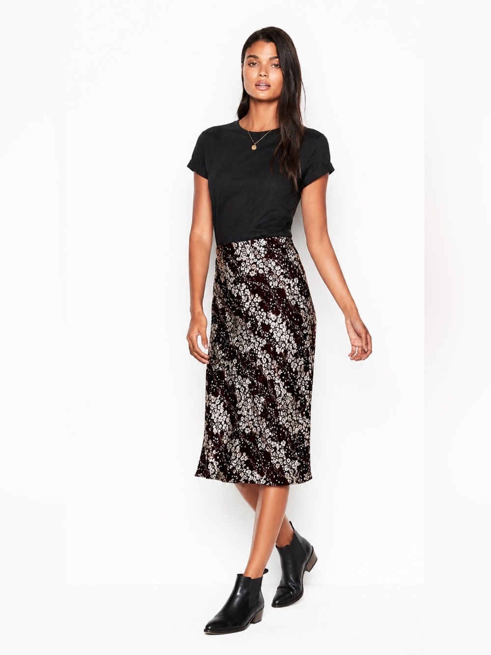 Victoria's Secret Midi Slip Skirt, Black/White Floral
